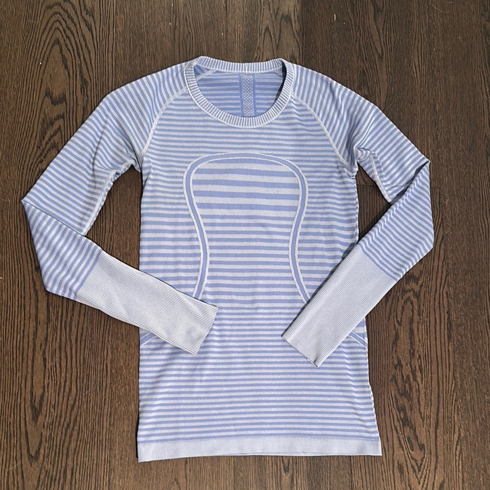 lululemon athletica Blue Striped Long Sleeve Tee